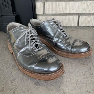 Chanel Silver Lace Up Oxfords